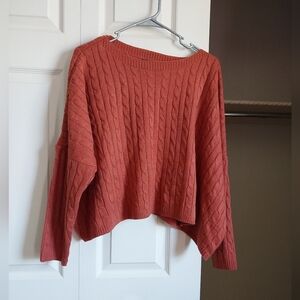 Lulus Crisp Air Rust Orange Cable Knit Oversized Sweater, Size Small